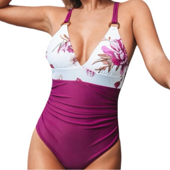 CUPSHE one piece romantic floral Tummy Control Swimsuit w cheeky fit bottom NWT - Picture 2 of 10